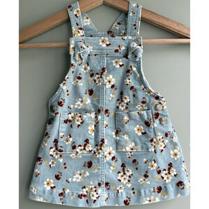 TAHARI Baby Girl Size 12M Blue Floral Corduroy Overall Jumper Dress Layering